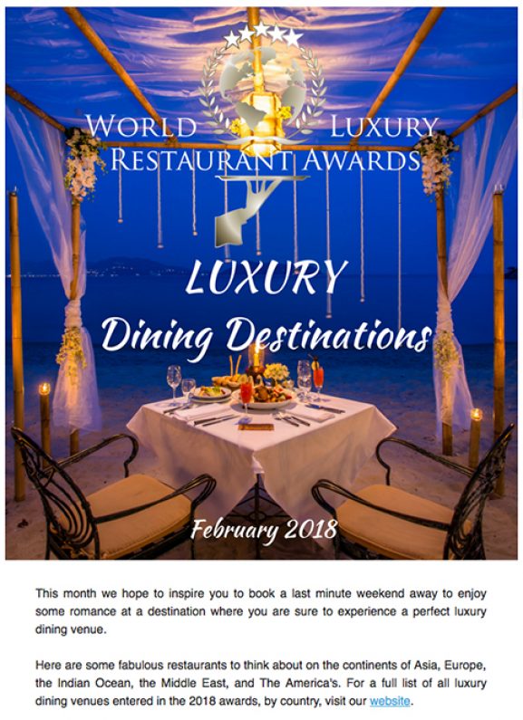 World luxury restaurant award | February 2018