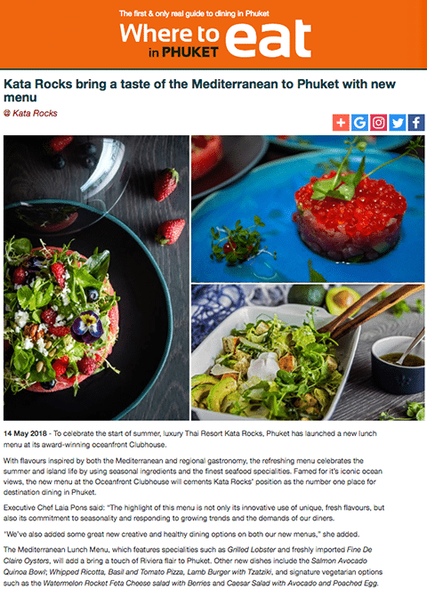 Where to eat in Phuket - Kata Rocks new lunch menu