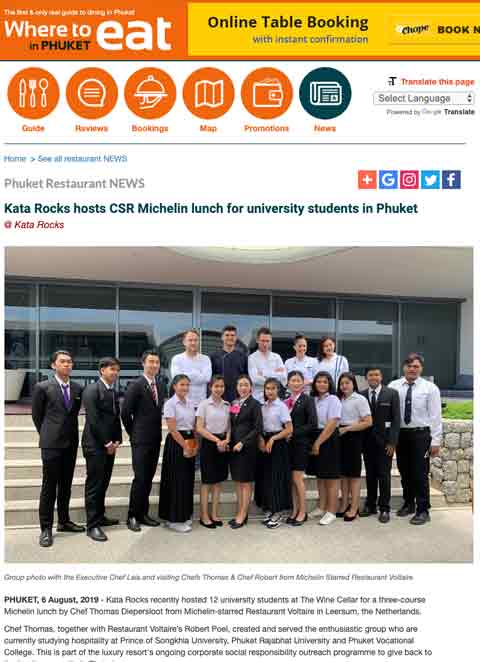 Where to eat in Phuket - Kata Rocks hosts CSR Michelin lunch for university students in Phuket
