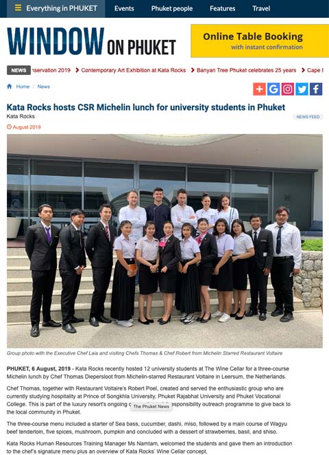 Window on Phuket - Kata Rocks hosts CSR Michelin lunch for university students in Phuket